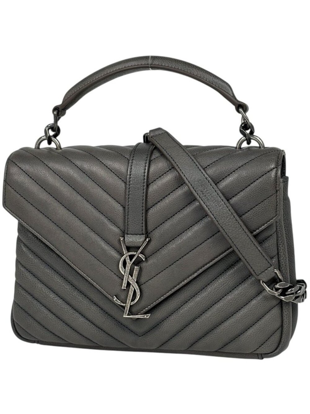 Saint Laurent Carre Medium Handbag 2-Way YSL Leather Gray